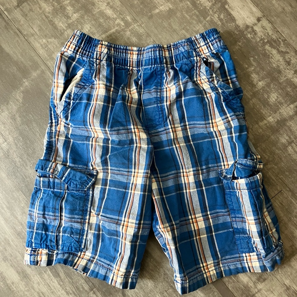 Boys Blue Plaid Cargo Shorts